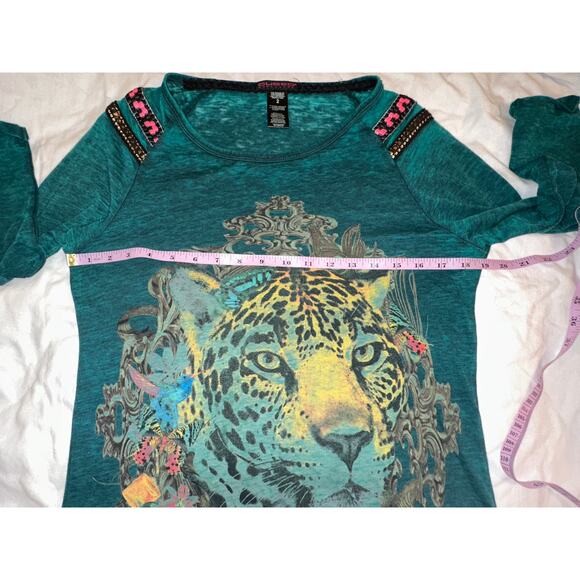 VINTAGE CUSTO BARCELONA TEAL LION TUNIC TOP - Picture 5 of 8
